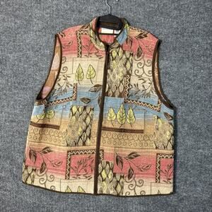 Alfred Dunner Womens Tapestry Vest Size 18W Fall Leaves Full Zip Autumn Artsy